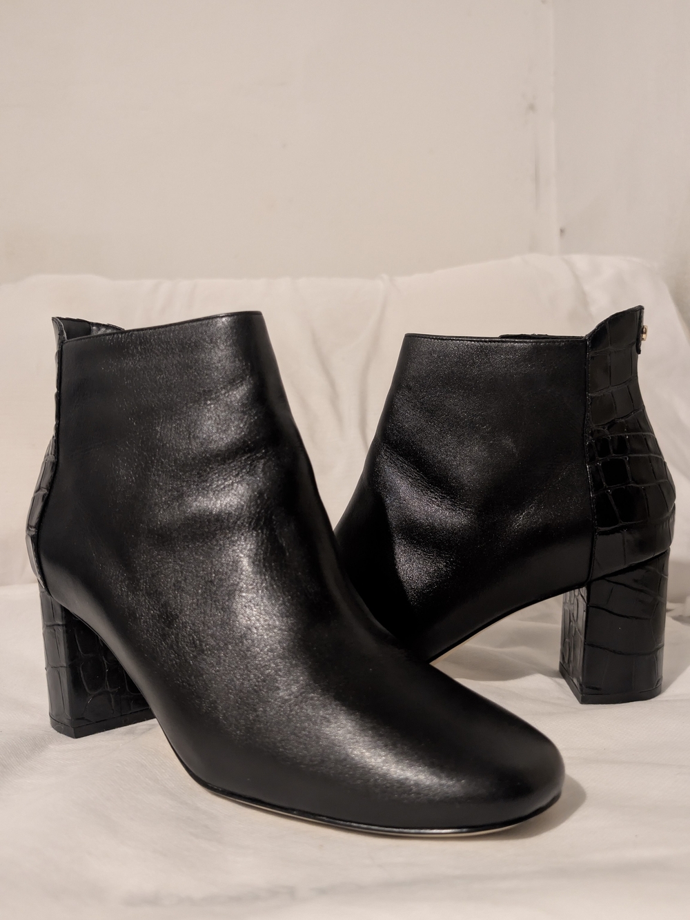 Cole Haan Velle Black Leather Croc-Accent Ankle Booties